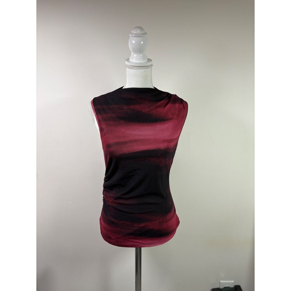 SHEIN Women Large Burgundy Black Ombre Ruched High Neck Sleeveless Blouse Top